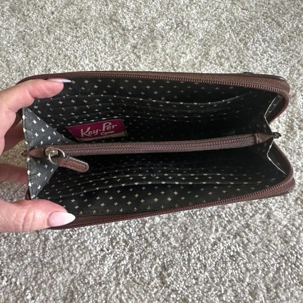 Fossil Key-Per Kaleidoscope Zip Around Wallet Boho Y2K Coated Canvas Organizer